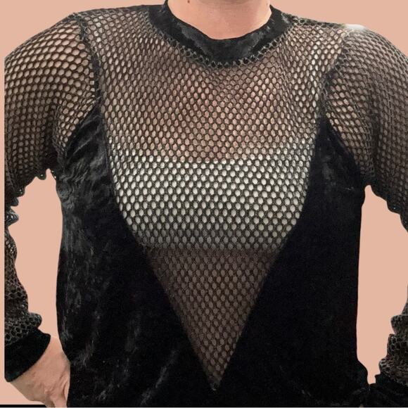 Gilded Intent Gothic Grunge Large Black Crushed Velvet fishnet Holy top - Picture 13 of 13